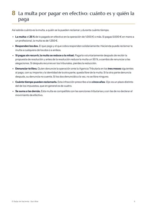 Sexta página: cuánto es la multa por pagar en efectivo y quién la paga